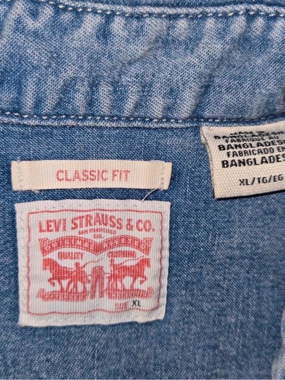 Levi's light blue denim shirt with red logo patch #cotton #distressed #denim XL - Picture 4 of 4